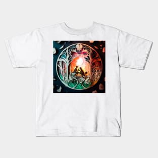 3D Effect Papercut Art - Fairytale Scene Kids T-Shirt